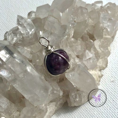 Lepidolite Silver Wire Sphere Pendant